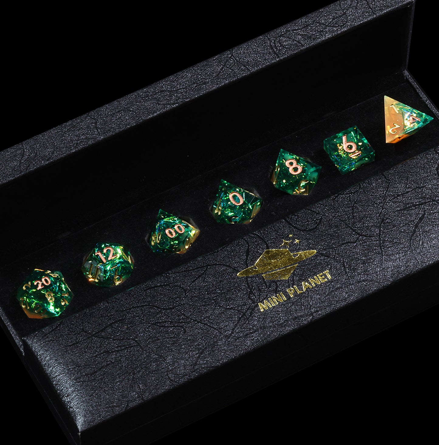 Fredom And Piety Handmade Sharp Edge 7 Piece Resin d&d Dungeons and Dragons Dice Set