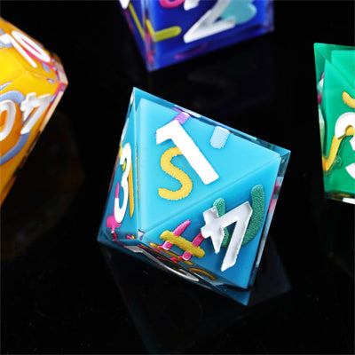 Iconic Rainbow Handmade Sharp Edge 7 Piece Resin d&d Dungeons and Dragons Dice Set