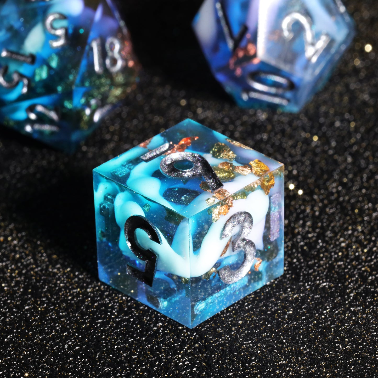 Ice Age Handmade Sharp Edge 7 Piece Resin d&d Dungeons and Dragons Dice Set