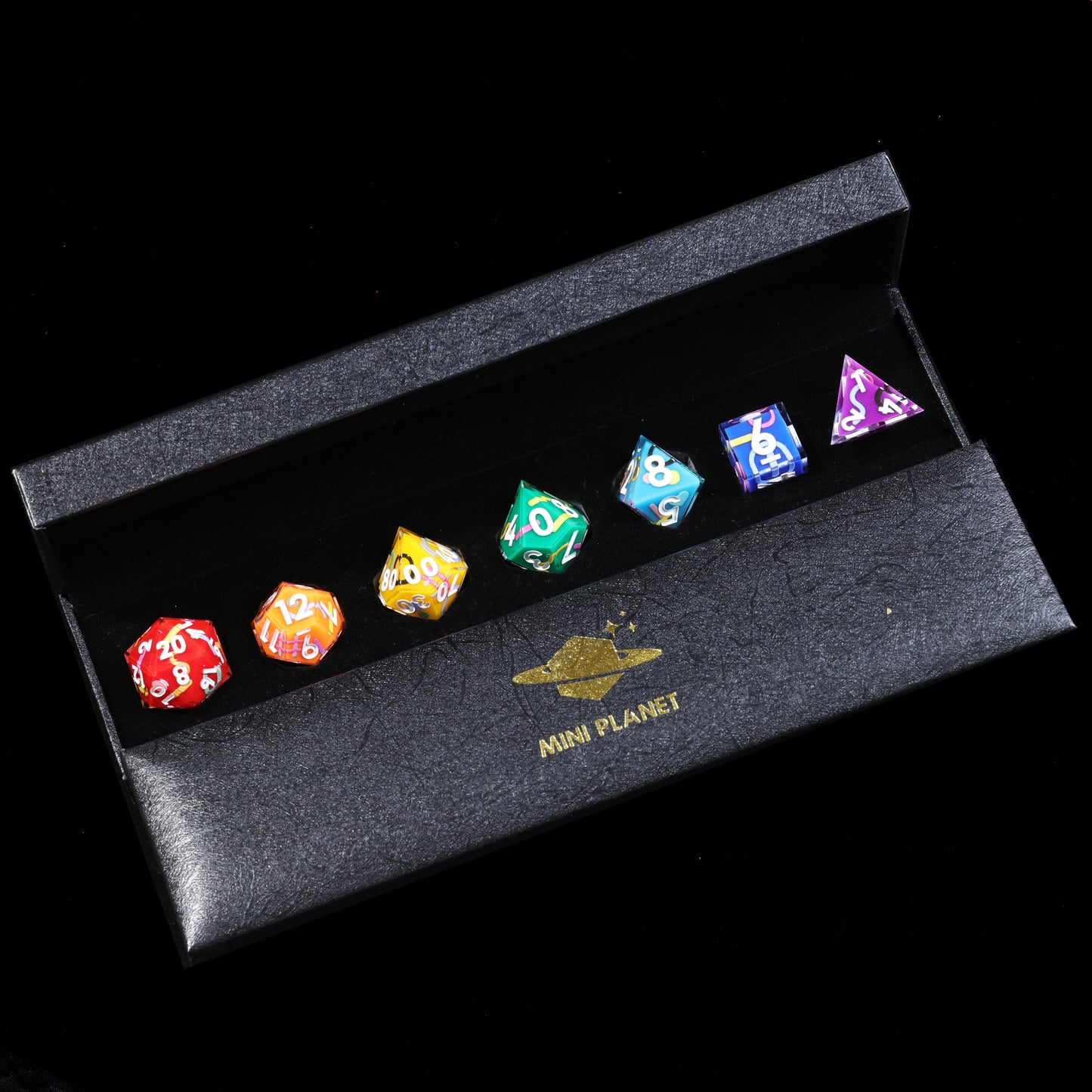 Iconic Rainbow Handmade Sharp Edge 7 Piece Resin d&d Dungeons and Dragons Dice Set