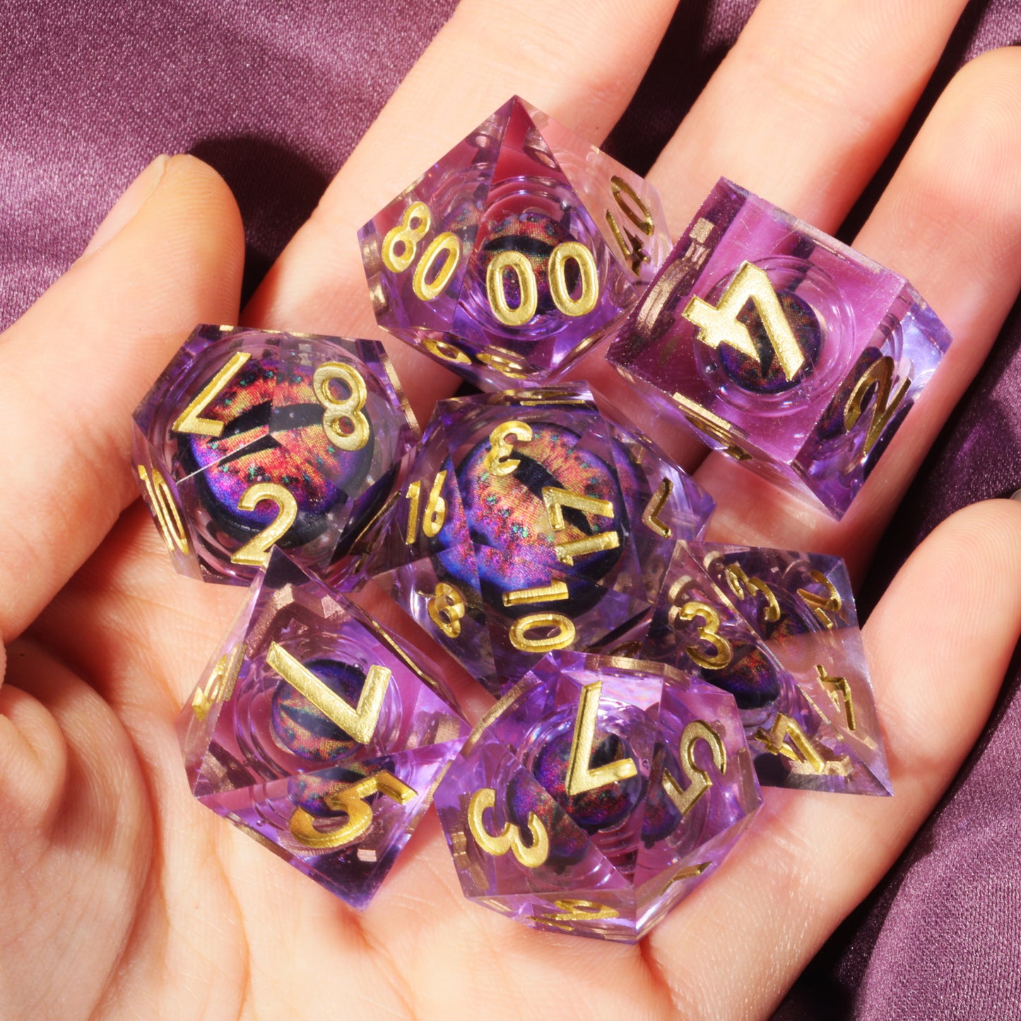Purple Diamond Dragon Eye1 Handmade Sharp Edge 7 Piec Reesin d&d Dungeons and Dragons Dice Set