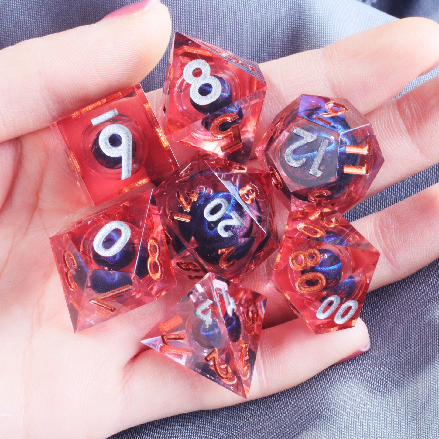 Fire Blue Dragon Eye1 Handmade Sharp Edge 7 Piece Resin d&d Dungeons and Dragons Dice Set