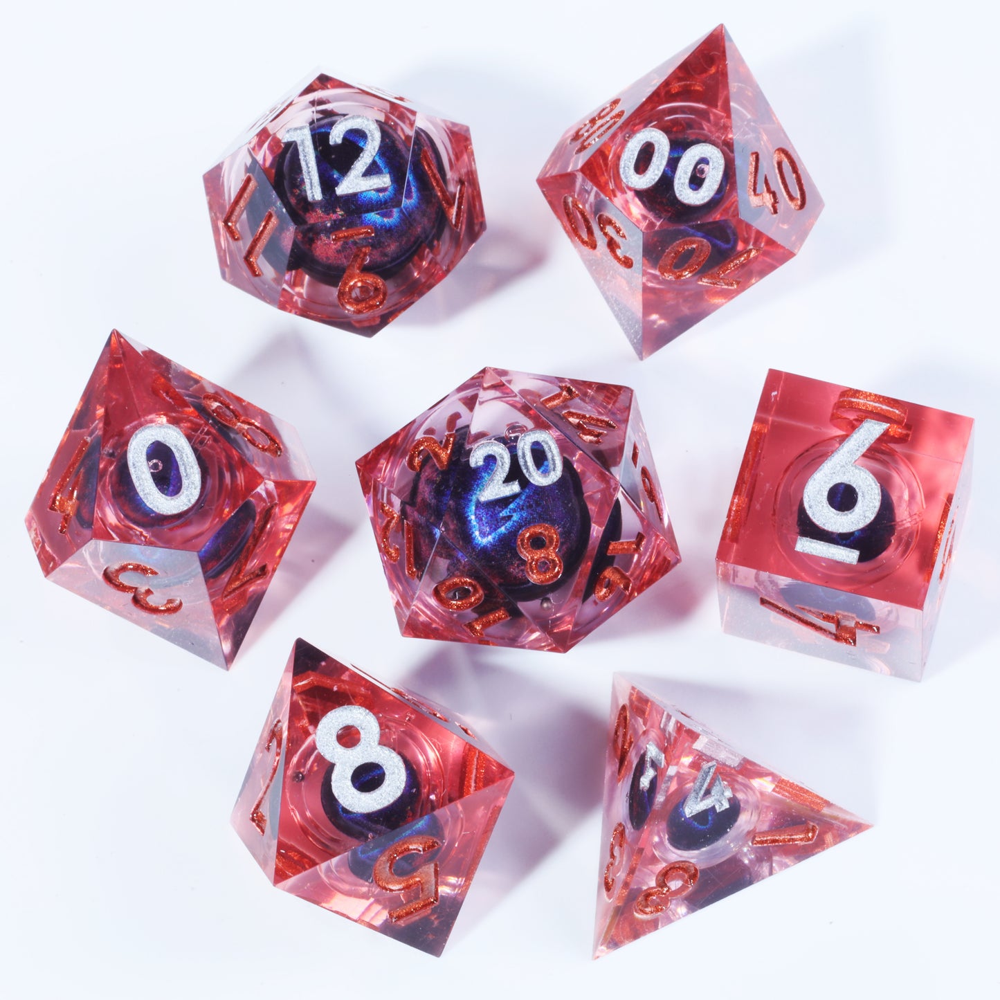 Fire Blue Dragon Eye1 Handmade Sharp Edge 7 Piece Resin d&d Dungeons and Dragons Dice Set
