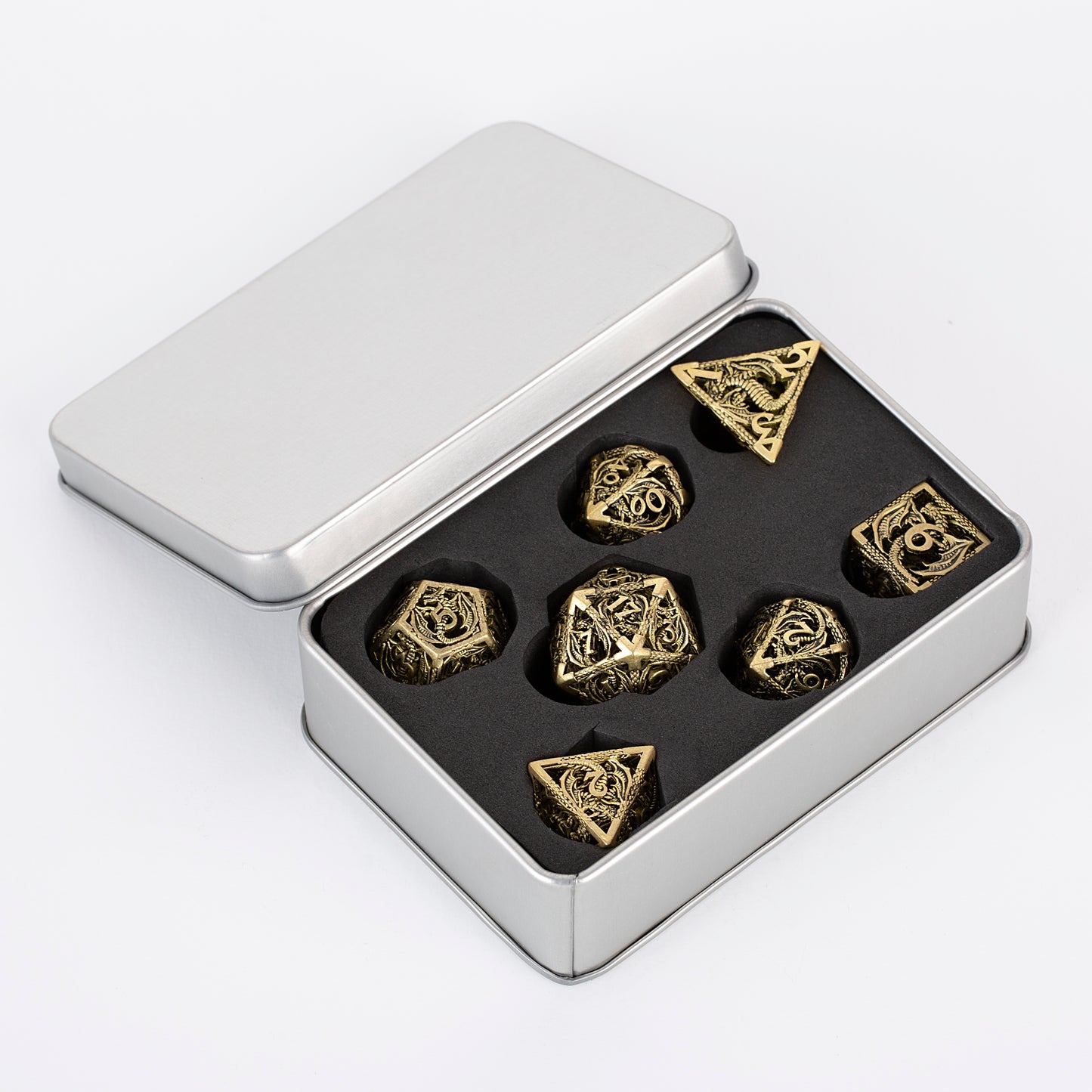 ๐ Dragon Soars Through Clouds - Hollow Flying Dragon Metal Dice Set ๐ฒ