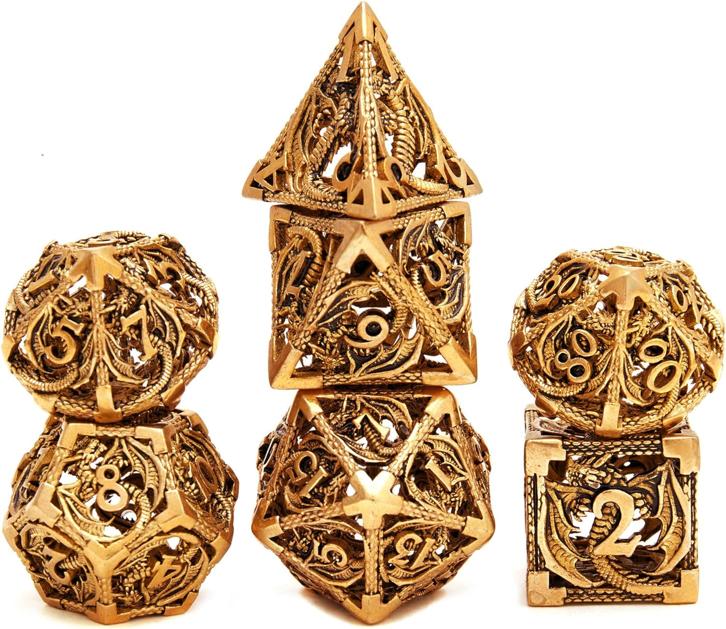 ๐ Dragon Soars Through Clouds - Hollow Flying Dragon Metal Dice Set ๐ฒ