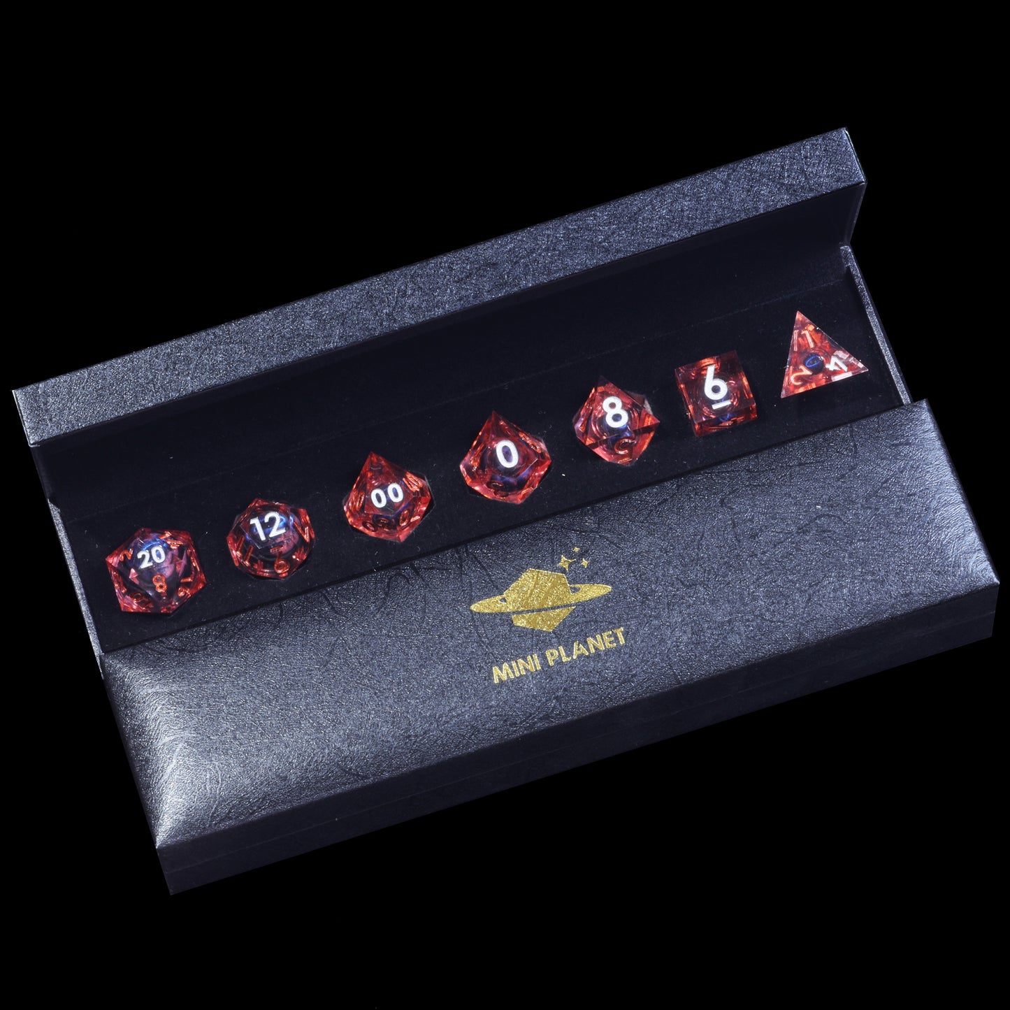 Fire Blue Dragon Eye1 Handmade Sharp Edge 7 Piece Resin d&d Dungeons and Dragons Dice Set