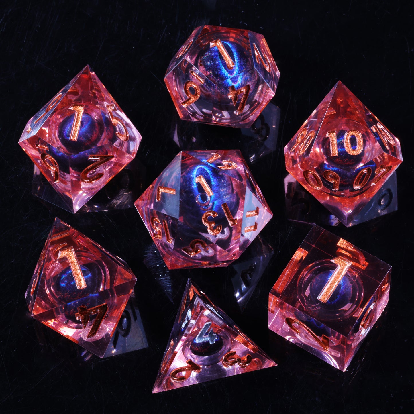 Fire Blue Dragon Eye1 Handmade Sharp Edge 7 Piece Resin d&d Dungeons and Dragons Dice Set