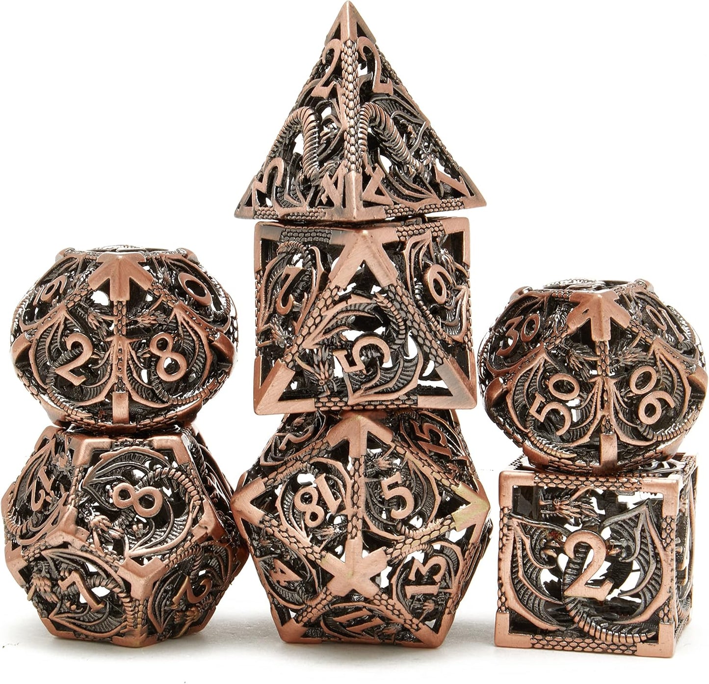 ๐ Dragon Soars Through Clouds - Hollow Flying Dragon Metal Dice Set ๐ฒ