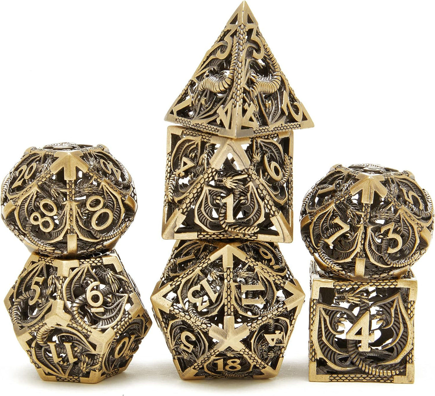 ๐ Dragon Soars Through Clouds - Hollow Flying Dragon Metal Dice Set ๐ฒ