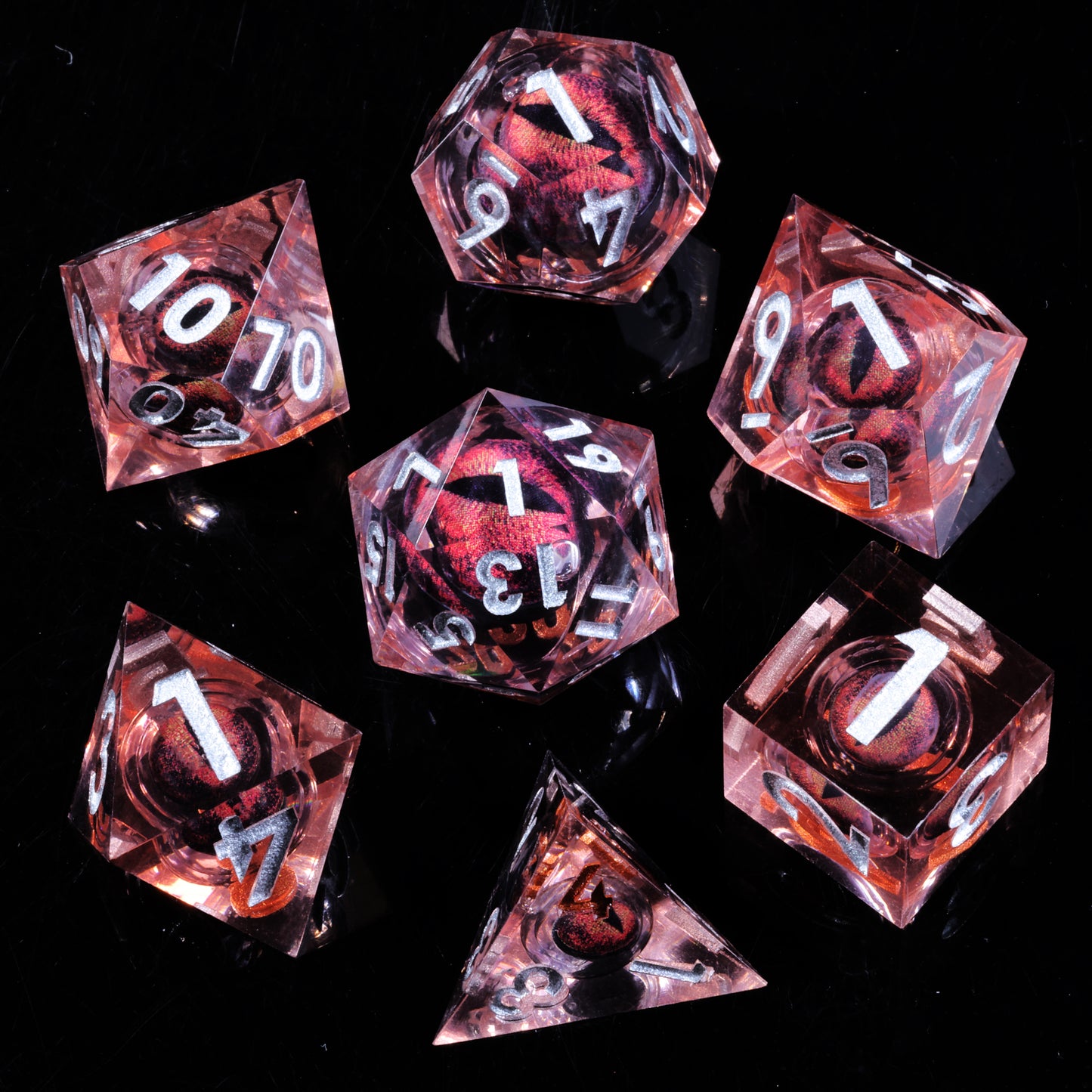Red Dragon Eye2 Handmade Sharp Edge 7 Piec Reesin d&d Dungeons and Dragons Dice Set