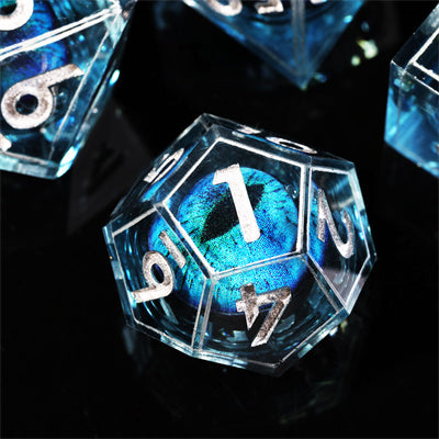 Blue Dragon Eye2 Handmade Sharp Edge 7 Piece Resin d&d Dungeons and Dragons Dice Set