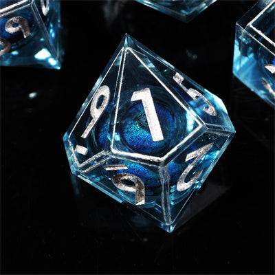 Blue Dragon Eye2 Handmade Sharp Edge 7 Piece Resin d&d Dungeons and Dragons Dice Set