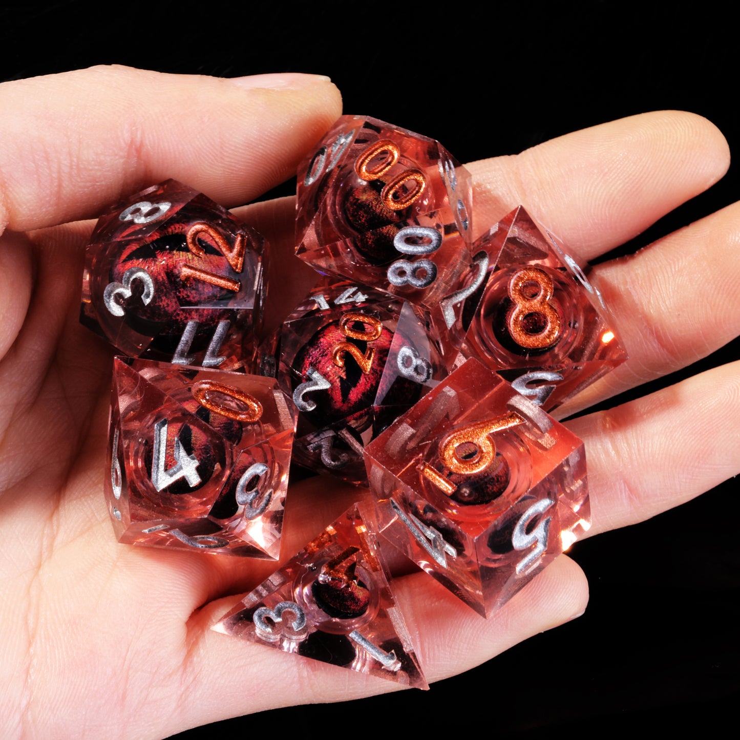 Red Dragon Eye2 Handmade Sharp Edge 7 Piec Reesin d&d Dungeons and Dragons Dice Set