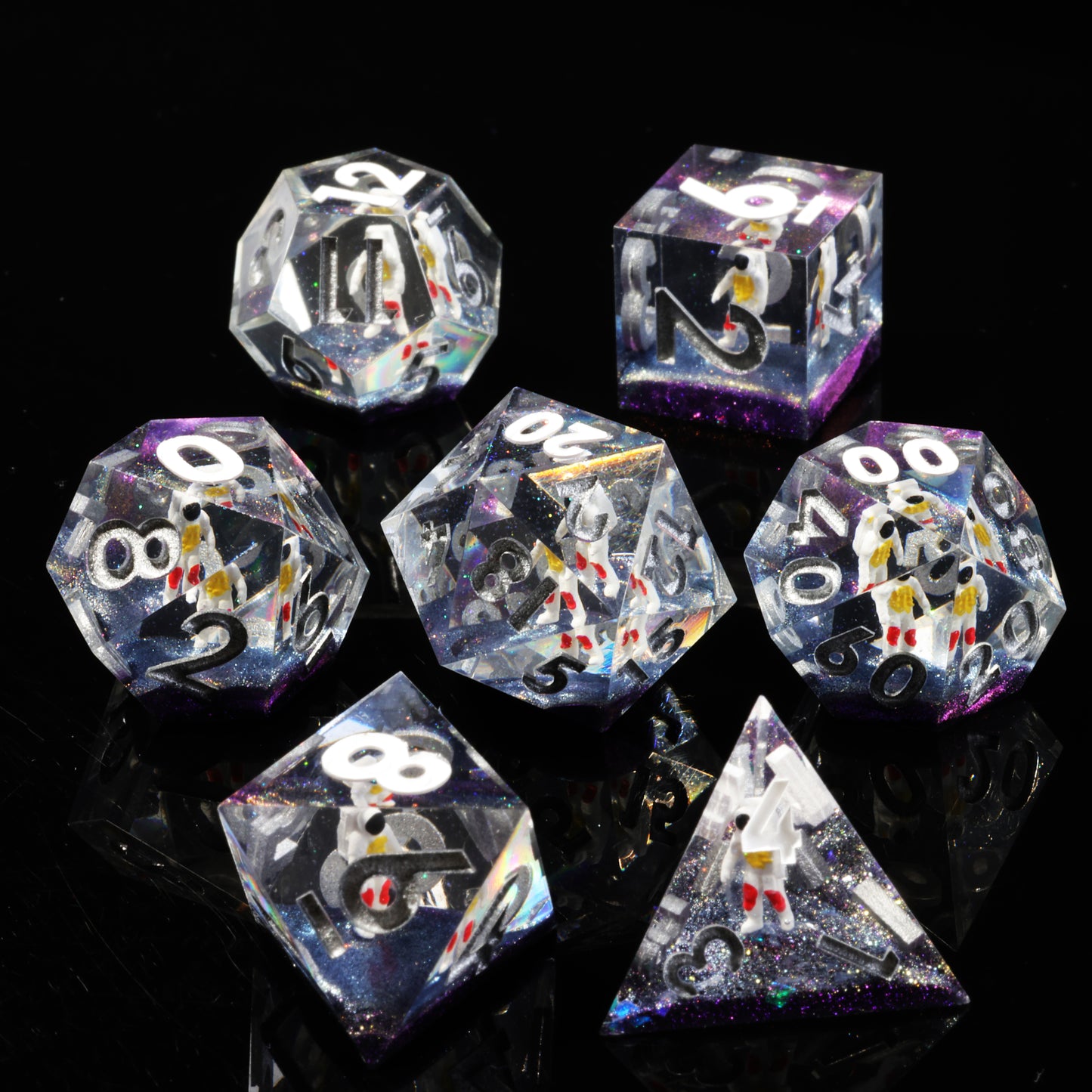 Strolling On Mars Handmade Sharp Edge 7 Piece Reesin d&d Dungeons and Dragons Dice Set