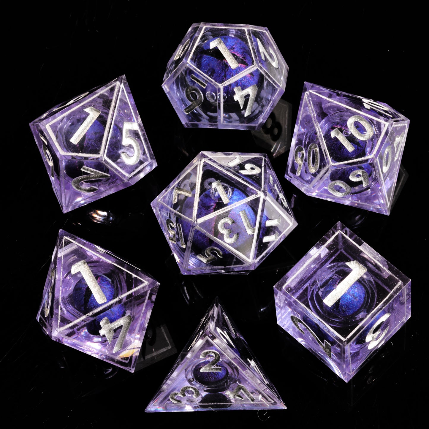Purple Dragon Eye2 Handmade Sharp Edge 7 Piec Reesin d&d Dungeons and Dragons Dice Set
