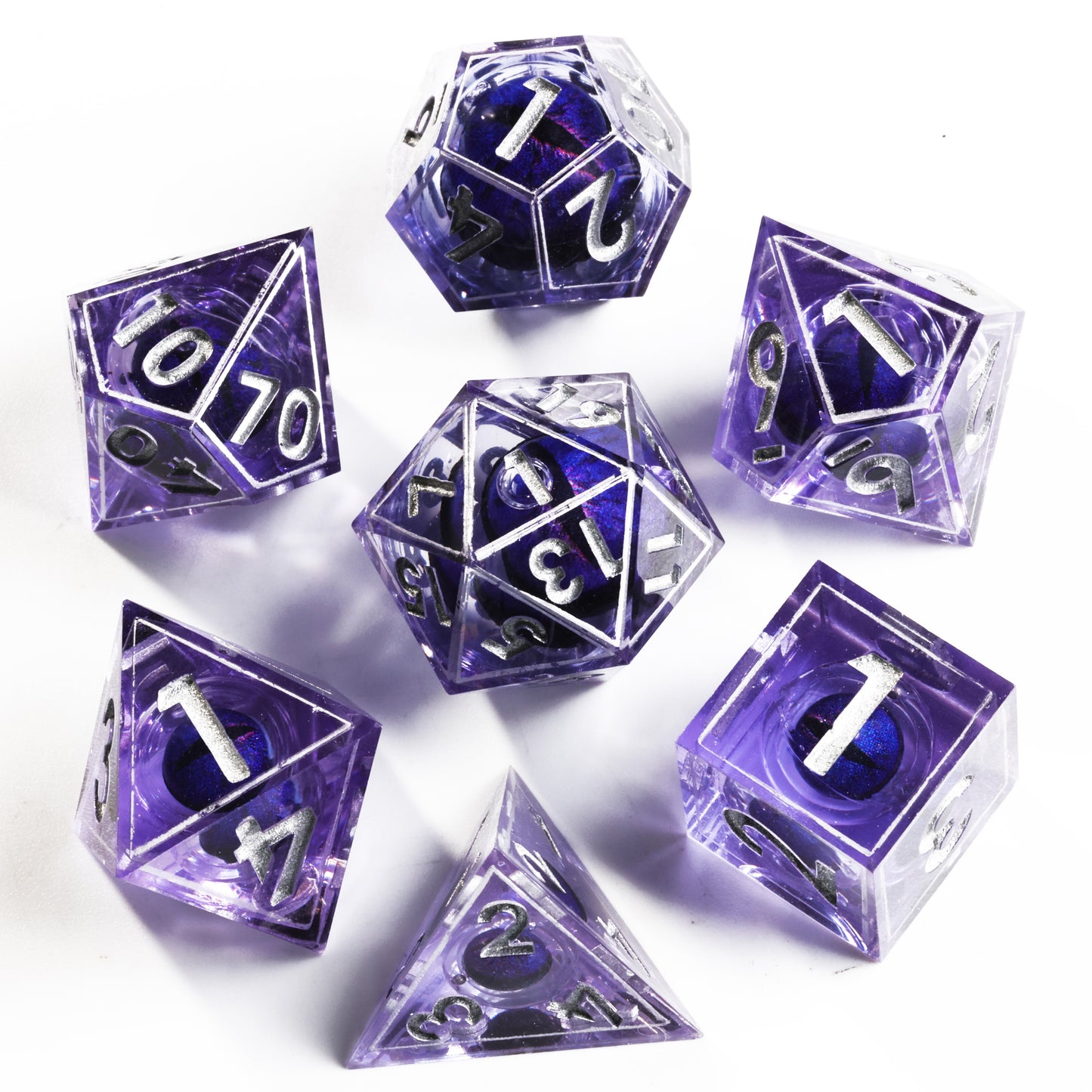 Purple Dragon Eye2 Handmade Sharp Edge 7 Piec Reesin d&d Dungeons and Dragons Dice Set