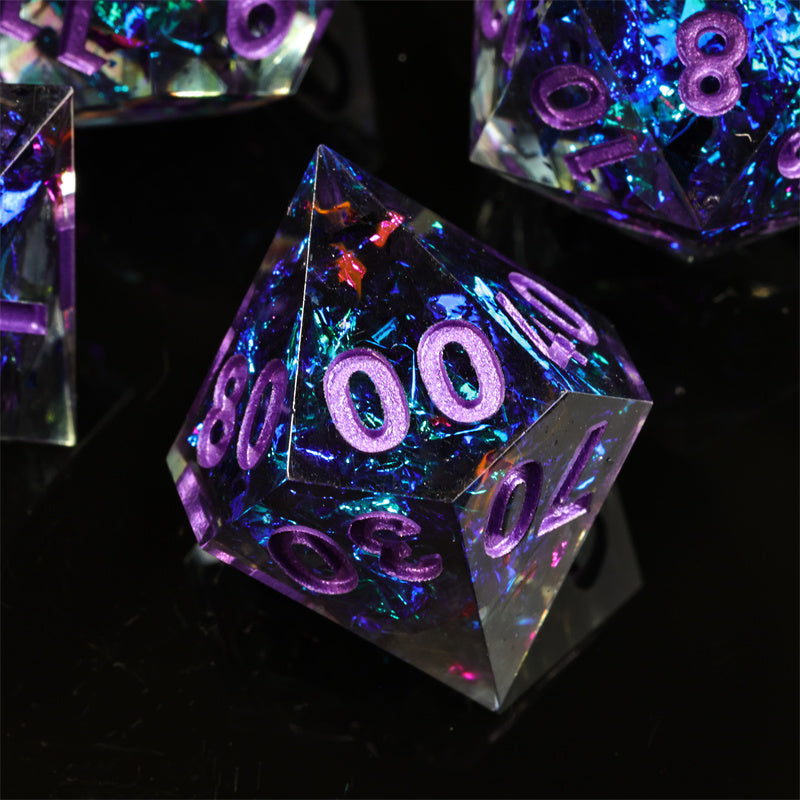 Bluestar Handmade Sharp Edge 7 Piece Resin d&d Dungeons and Dragons Dice Set