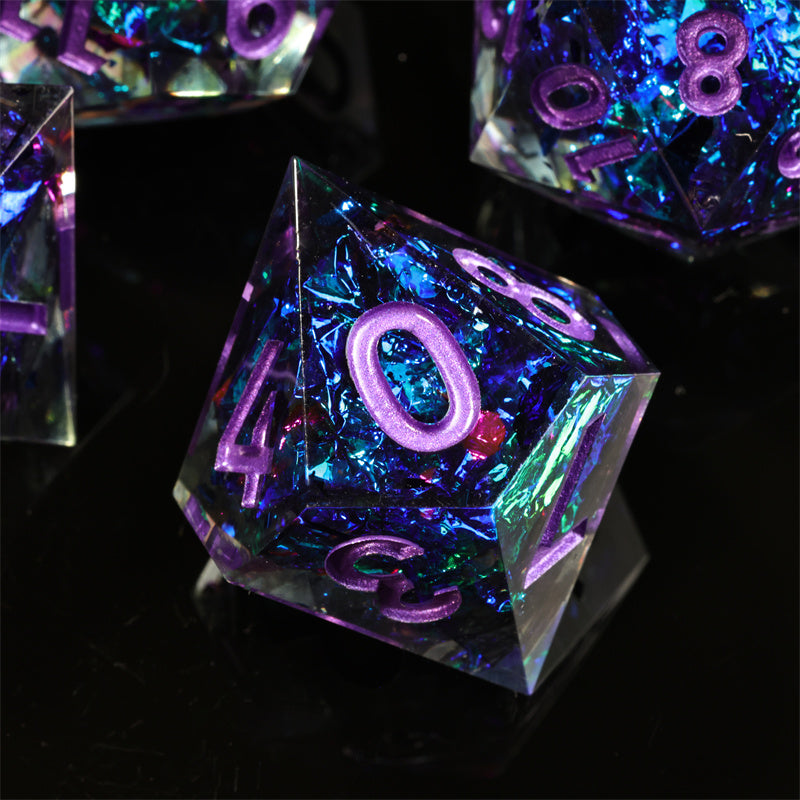Bluestar Handmade Sharp Edge 7 Piece Resin d&d Dungeons and Dragons Dice Set