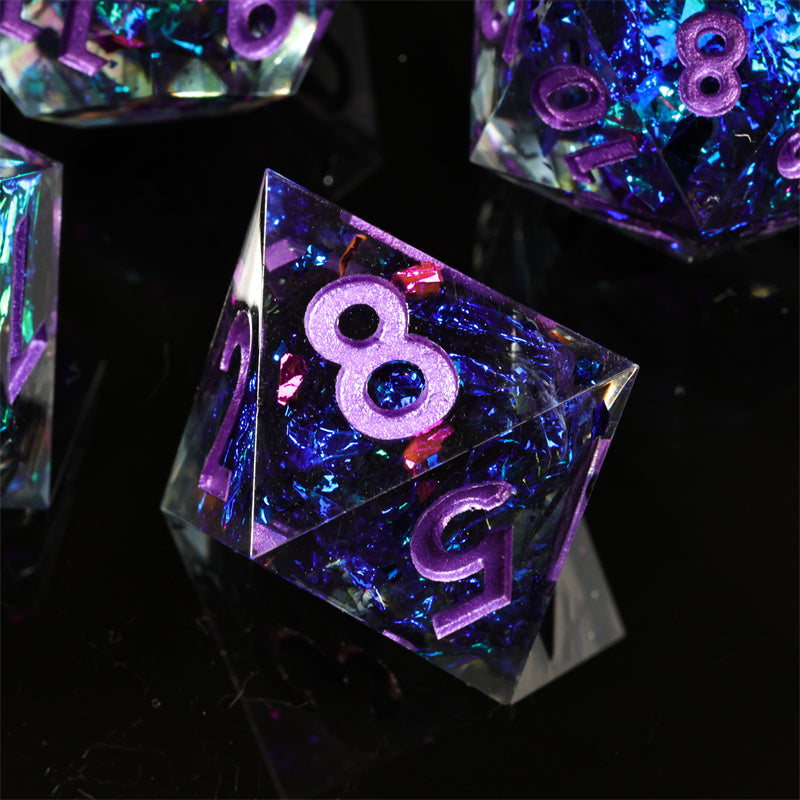 Bluestar Handmade Sharp Edge 7 Piece Resin d&d Dungeons and Dragons Dice Set
