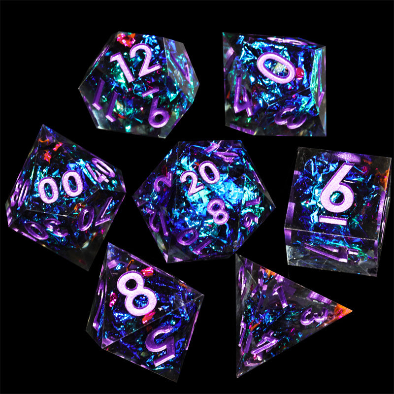 Bluestar Handmade Sharp Edge 7 Piece Resin d&d Dungeons and Dragons Dice Set