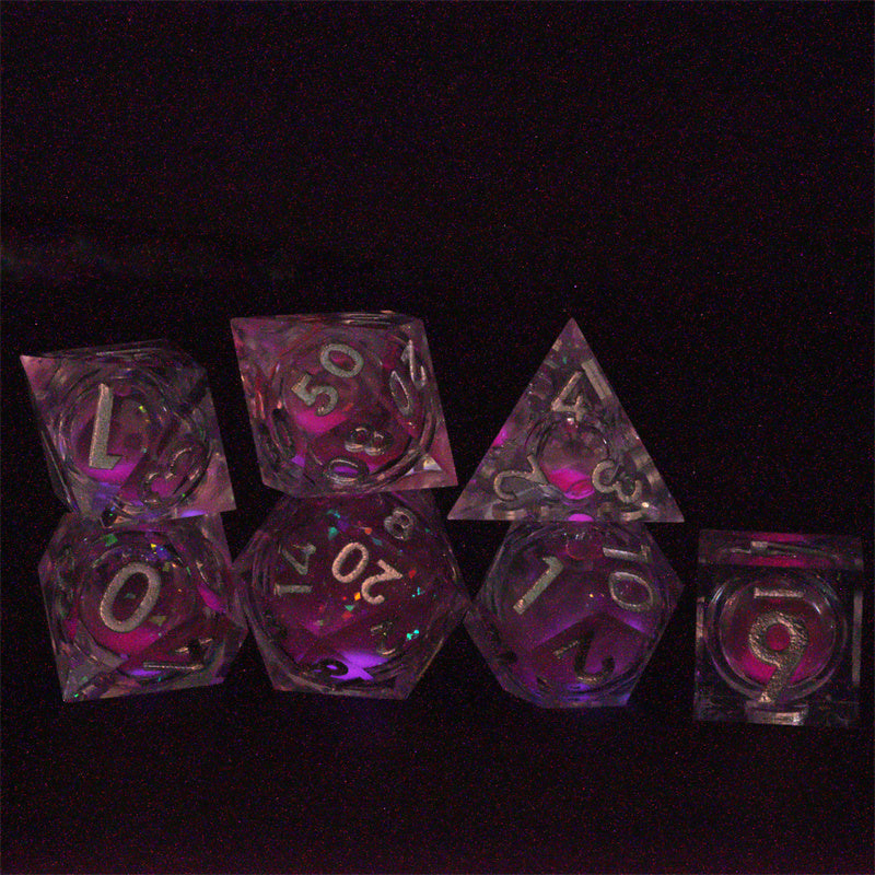 Faerie Fire Handmade Sharp Edge 7 Piece d&d Resin Dungeons and Dragons Dice Set