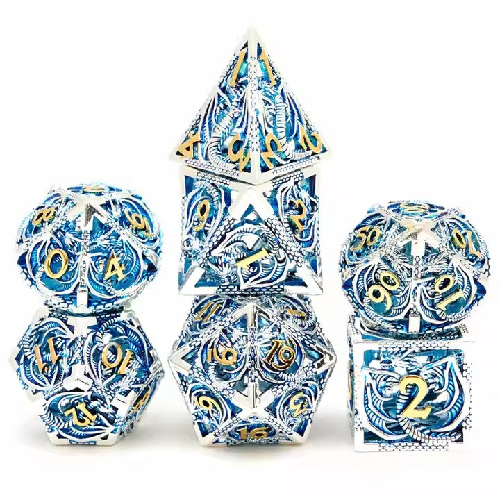 ๐ Dragon Soars Through Clouds - Hollow Flying Dragon Metal Dice Set ๐ฒ