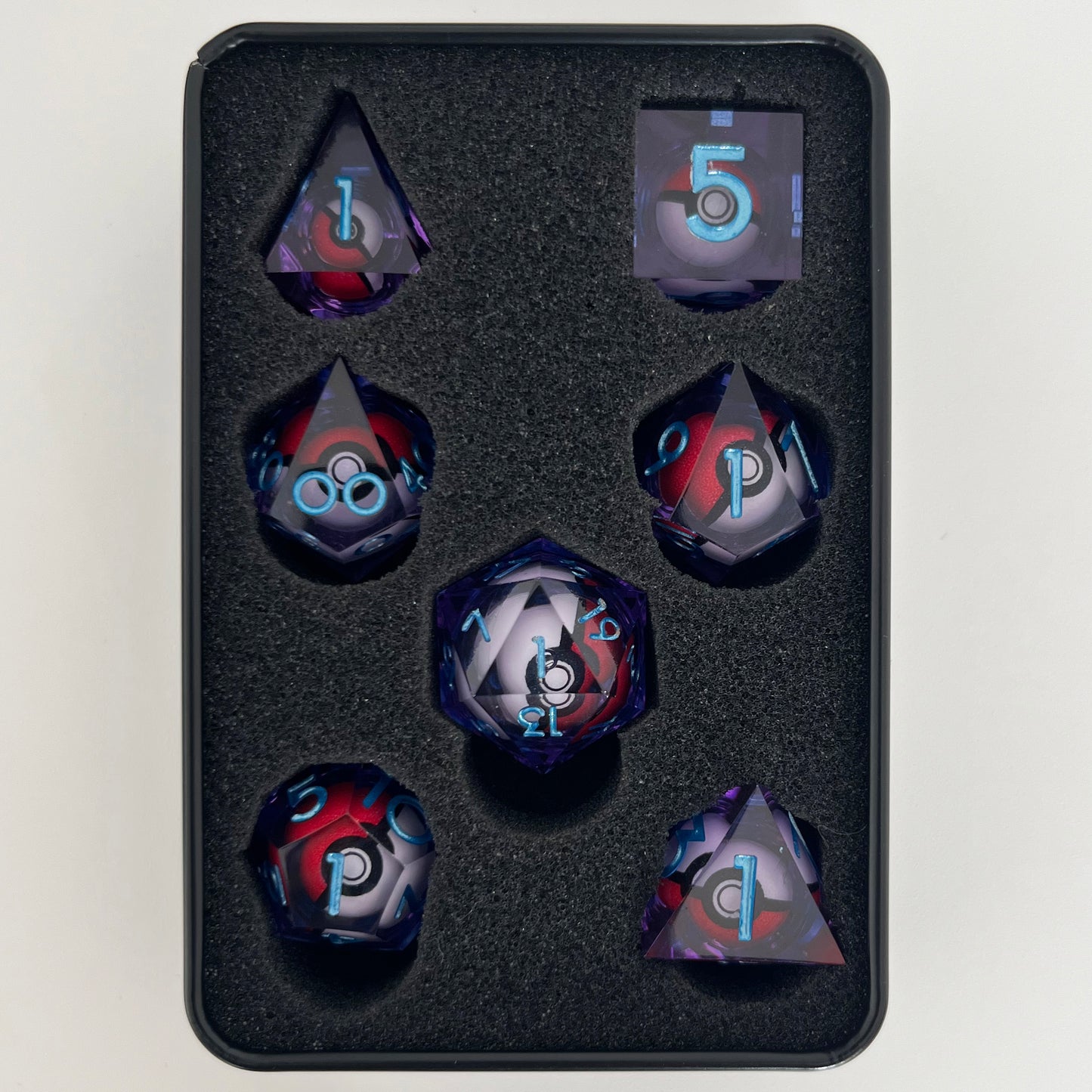 Pokeball Dice Set Pokemon DND Dice Set Handmade Resin Dice