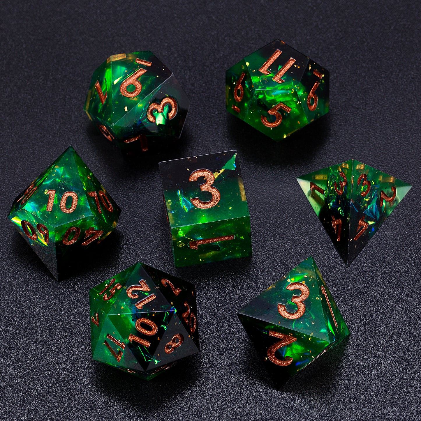Word Of Death Handmade Sharp Edge 7 Piece Resin d&d Dungeons and DragonsDice Set