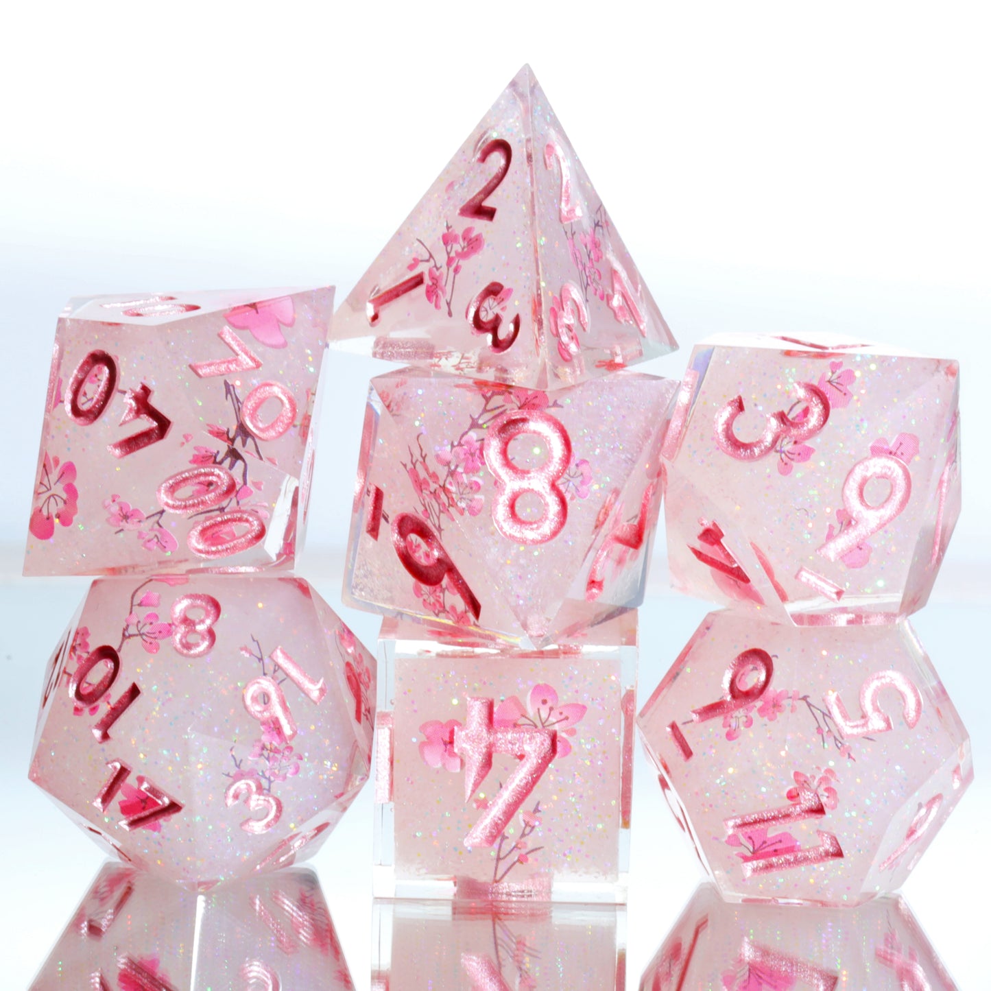 Sakura Bloom Handmade Handmade Sharp Edge 7 Piec Reesin d&d Dungeons and Dragons Dice Set