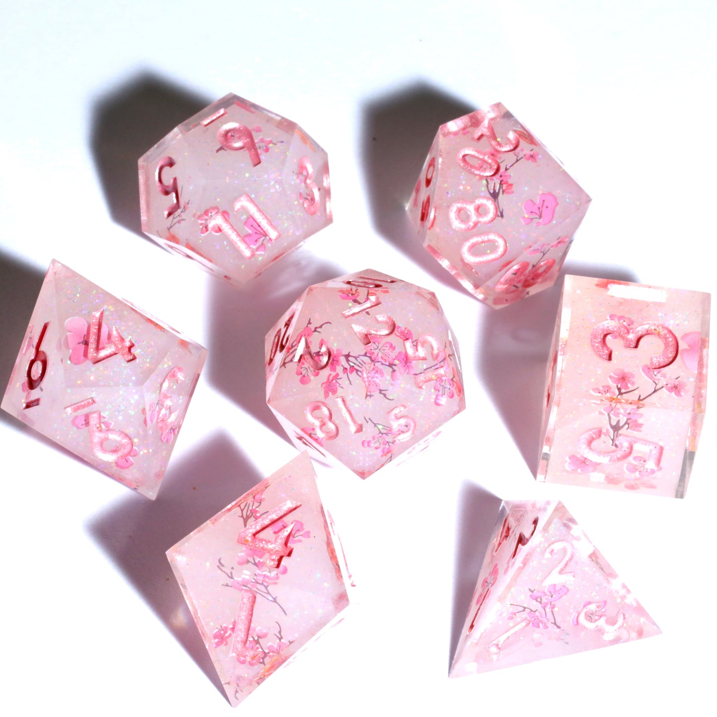 Sakura Bloom Handmade Handmade Sharp Edge 7 Piec Reesin d&d Dungeons and Dragons Dice Set