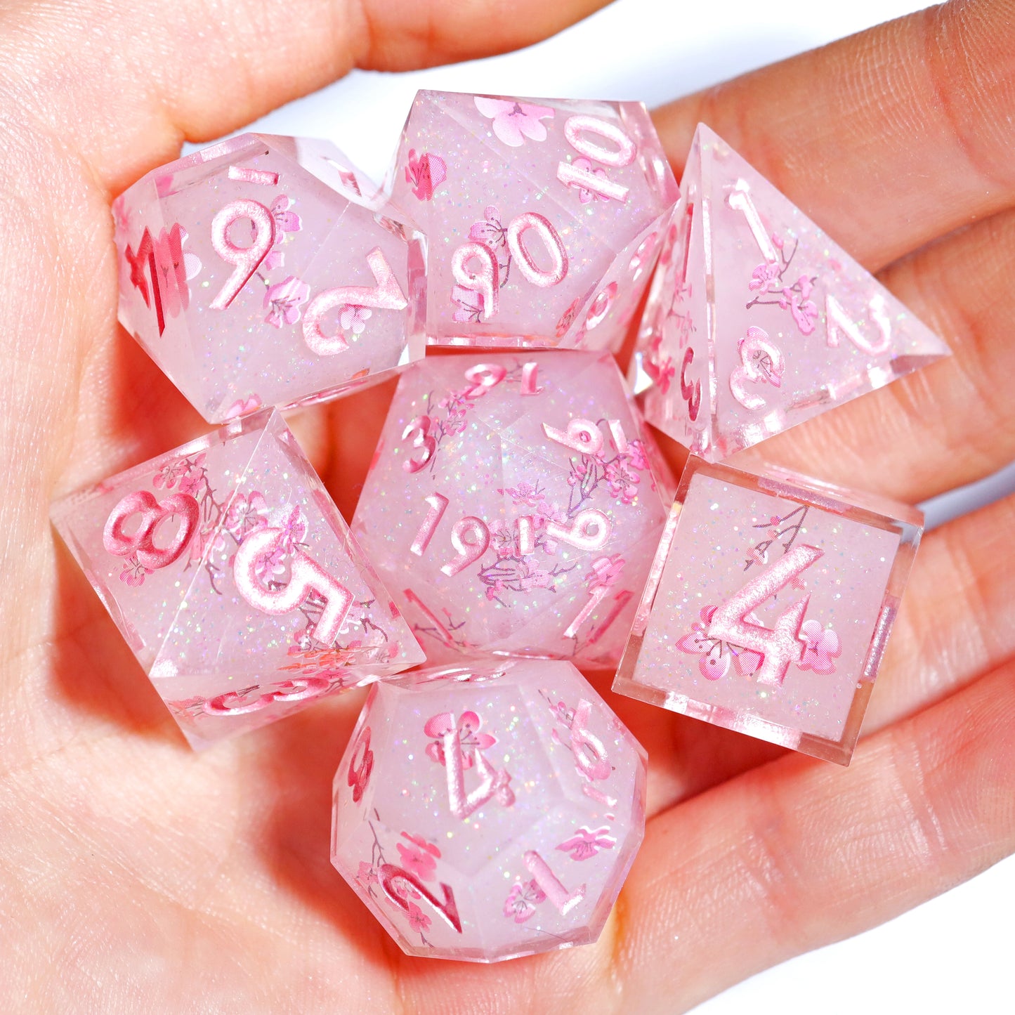 Sakura Bloom Handmade Handmade Sharp Edge 7 Piec Reesin d&d Dungeons and Dragons Dice Set