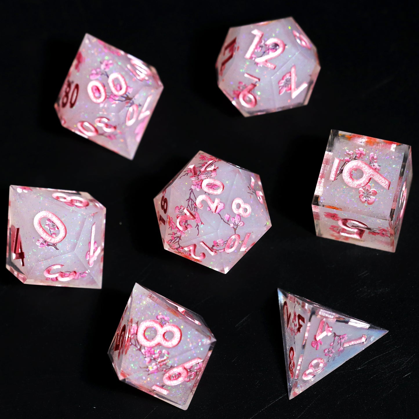 Sakura Bloom Handmade Handmade Sharp Edge 7 Piec Reesin d&d Dungeons and Dragons Dice Set