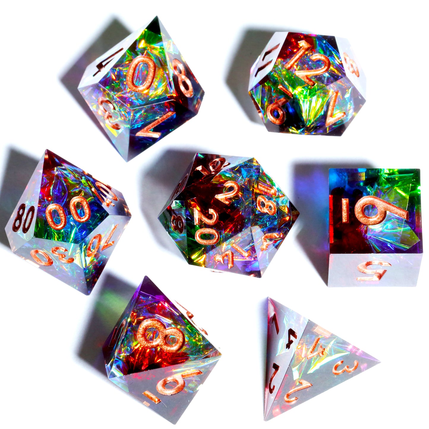 Aurora Handmade Sharp Edge 7 Piece Resin d&d Dungeons and Dragons Dice Set