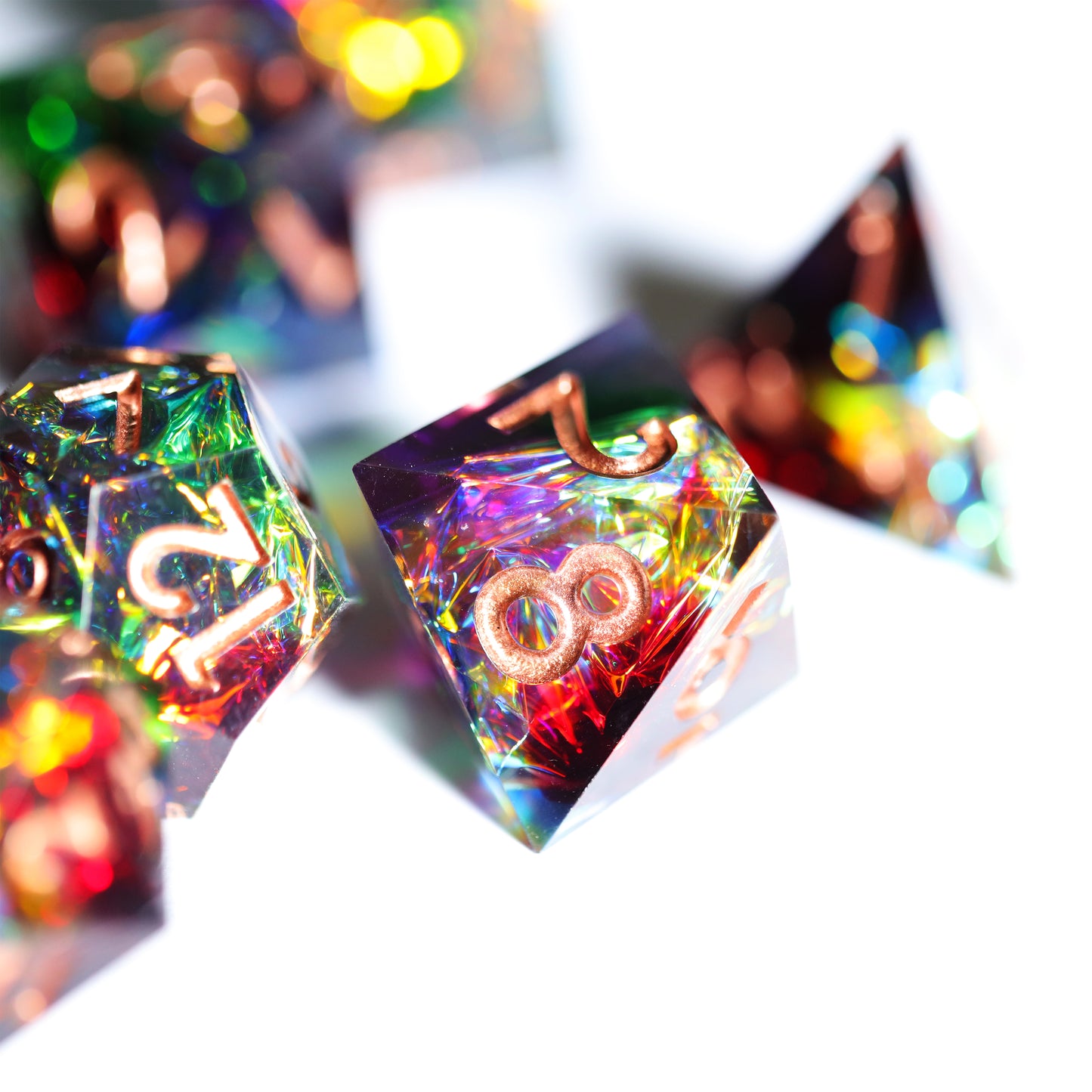 Aurora Handmade Sharp Edge 7 Piece Resin d&d Dungeons and Dragons Dice Set