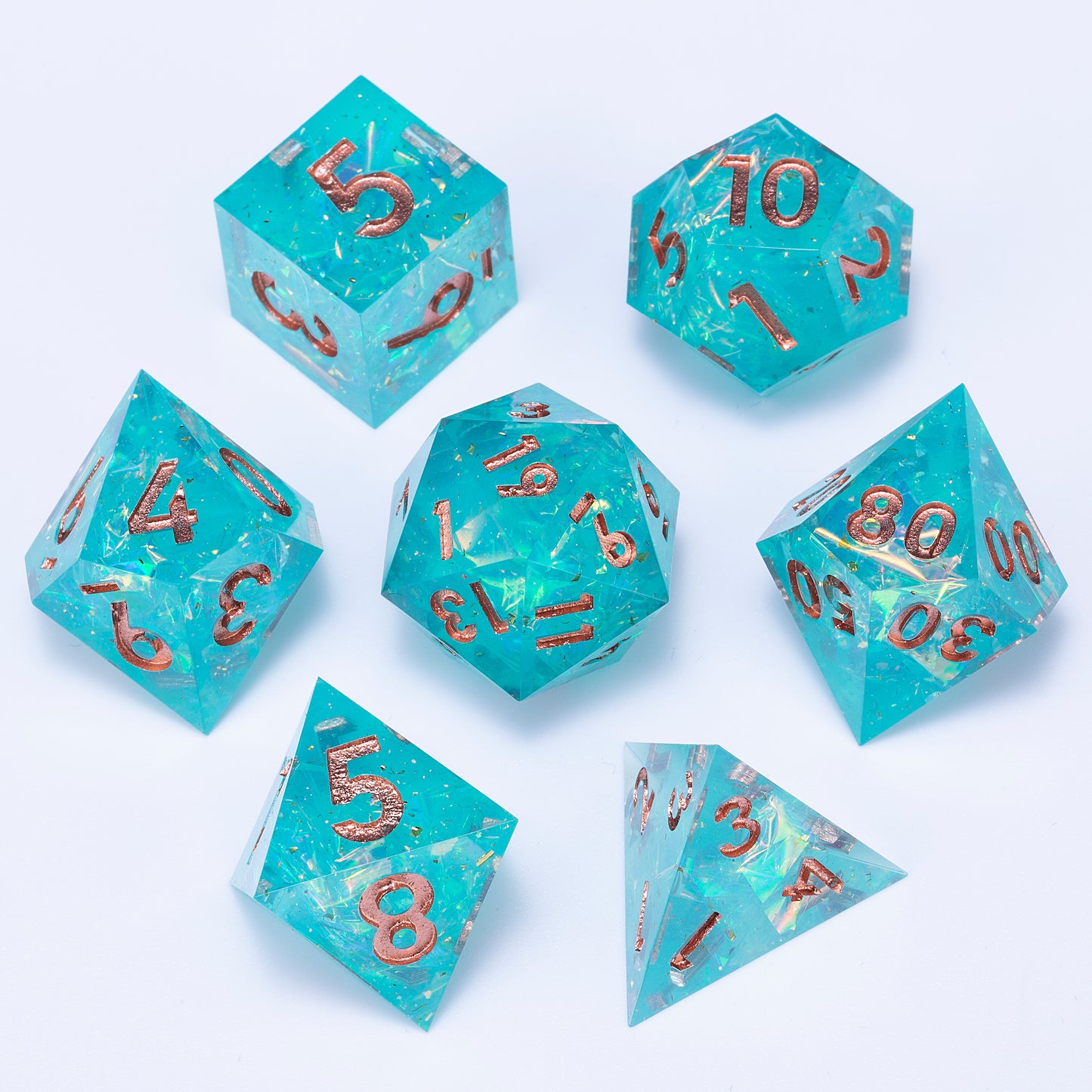 Green Tea Poison Handmade Sharp Edge 7 Piece Resin d&d Dungeons and Dragons Dice Set