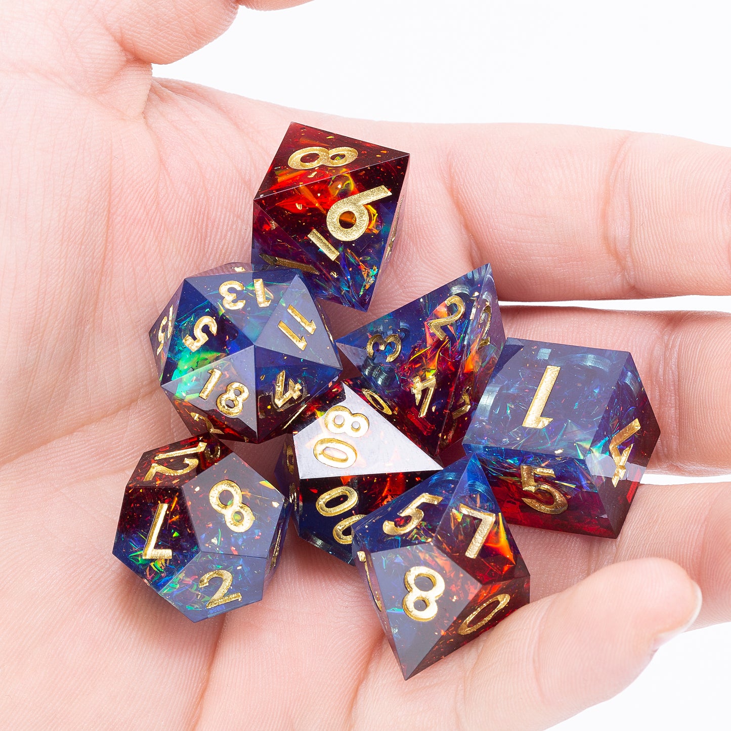Deep Sea Magic-Handmade Sharp Edge 7 Piece d&d Dungeons and Dragons Dice Set