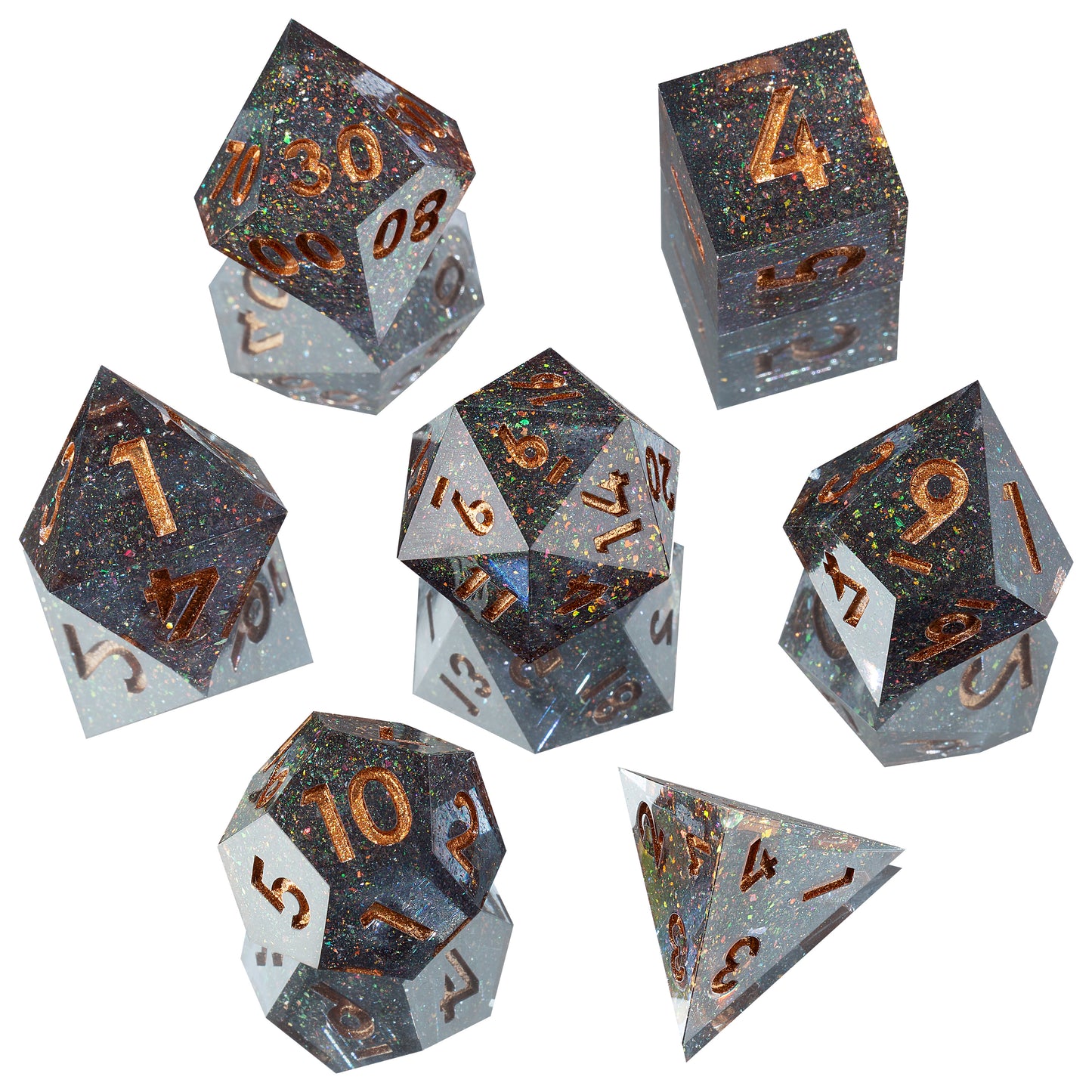 Mysterious Space Handmade Sharp Edge 7 Piece Resin d&d Dungeons and Dragons Dice Set