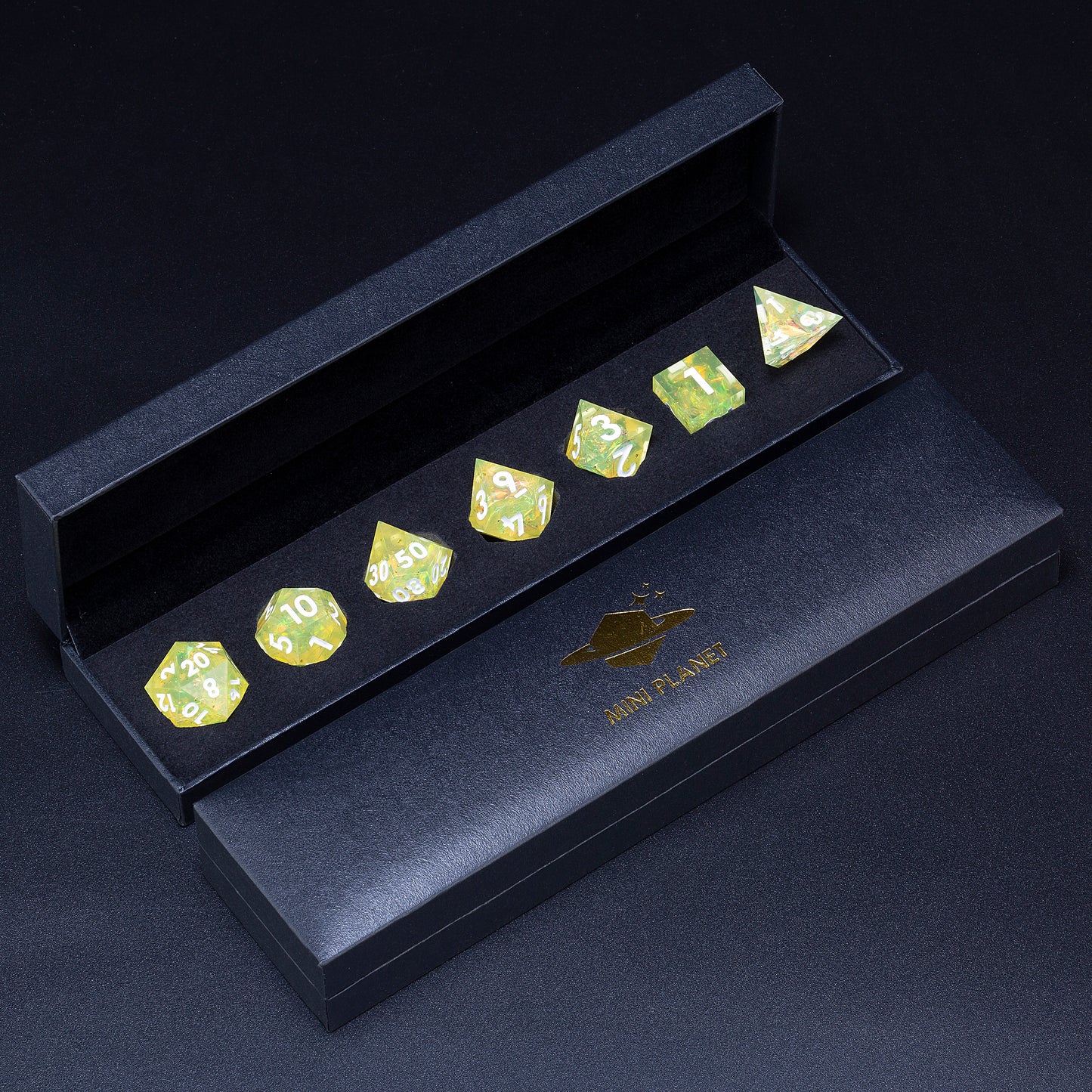Fantasy Elves Handmade Sharp Edge 7 Piece Resin d&d Dungeons and Dragons Dice Set