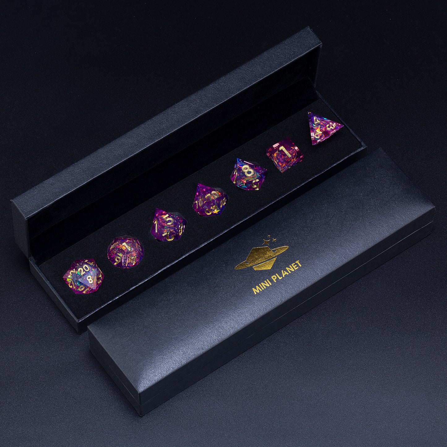 Demon Summoner Handmade Sharp Edge 7 Piece Resin d&d Dungeons and Dragons Dice Set