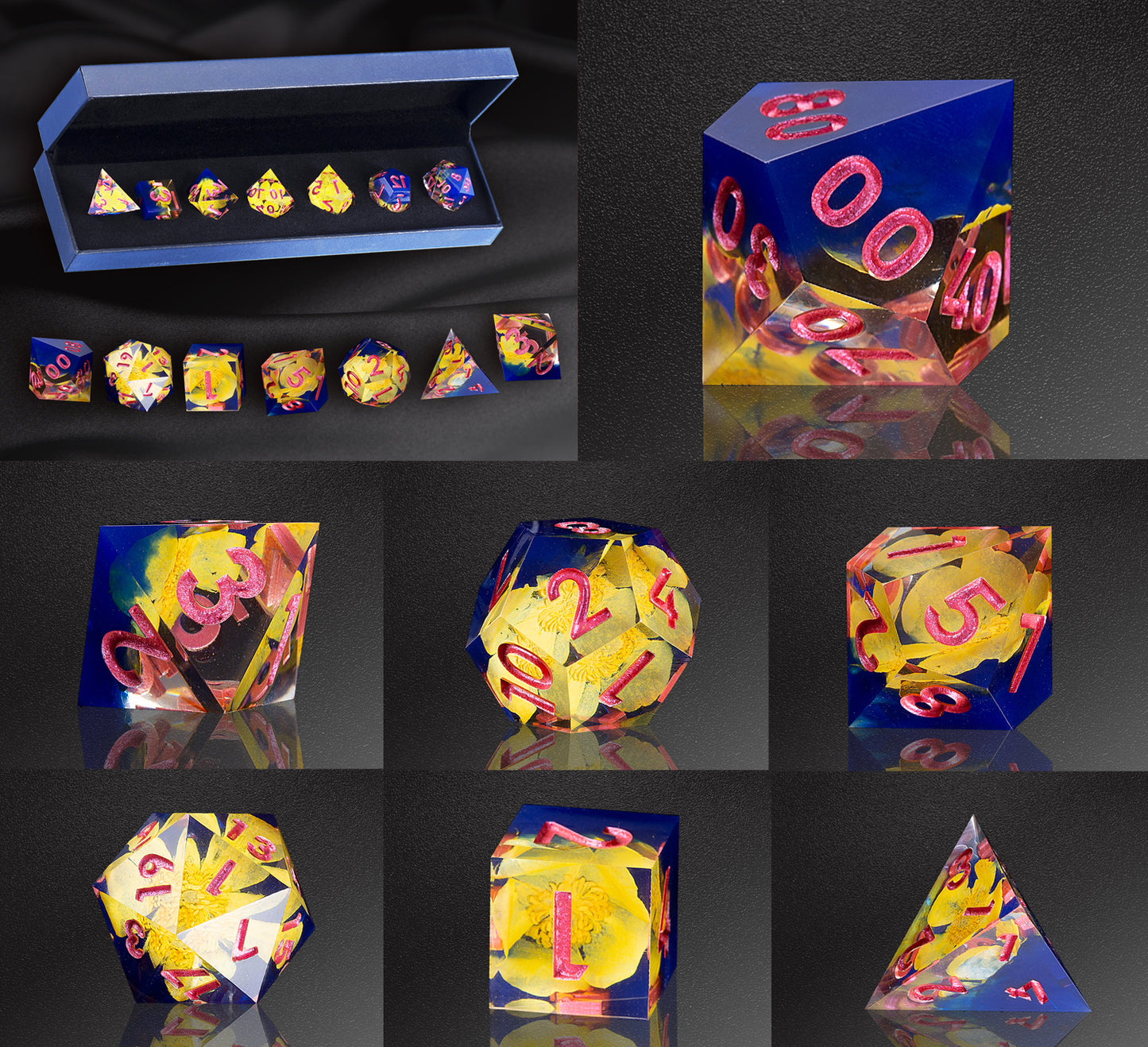 Wizard Charm Handmade Sharp Edge 7 Piece Dice Set