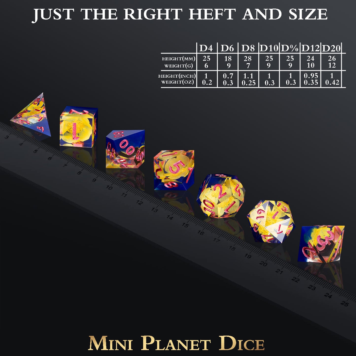 Wizard Charm Handmade Sharp Edge 7 Piece Dice Set