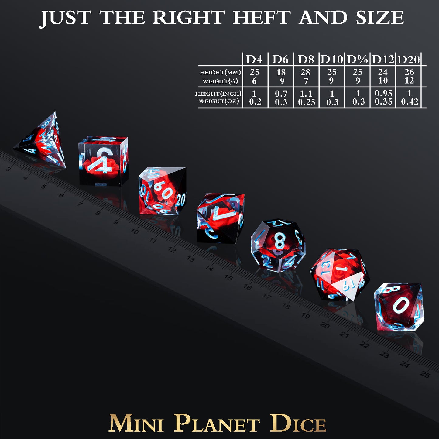 Spooky Flower Handmade Sharp Edge 7 Piece Reesin d&d Dungeons and Dragons Dice Set