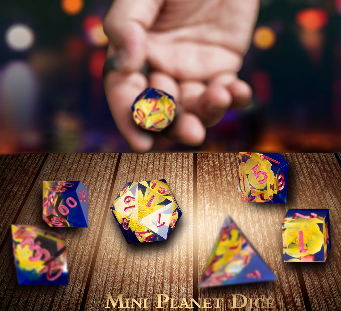 Wizard Charm Handmade Sharp Edge 7 Piece Dice Set