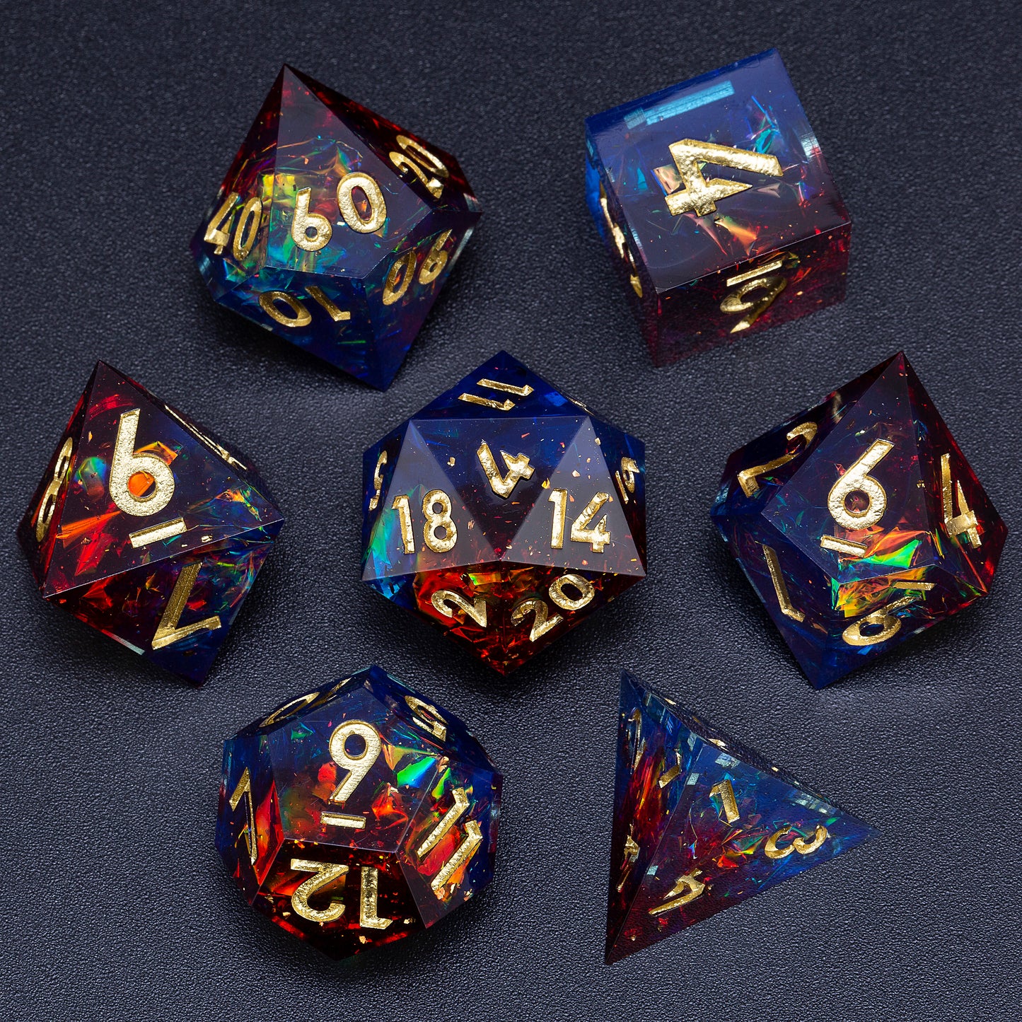 Deep Sea Magic-Handmade Sharp Edge 7 Piece d&d Dungeons and Dragons Dice Set