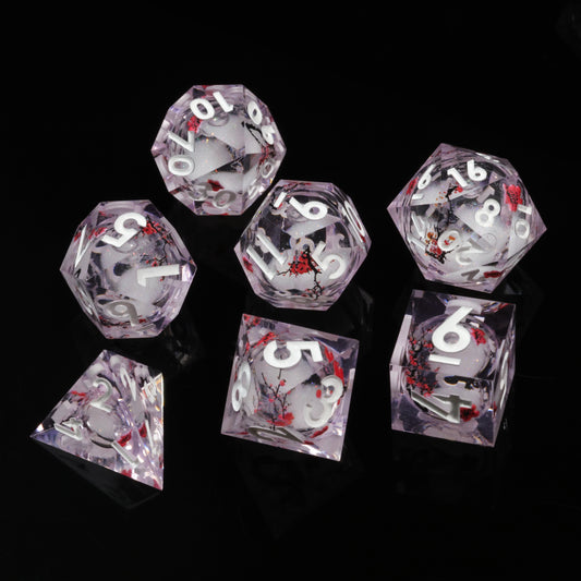 Handmade Sharp Edges Resin Dnd DIce Set-Red fallen plum