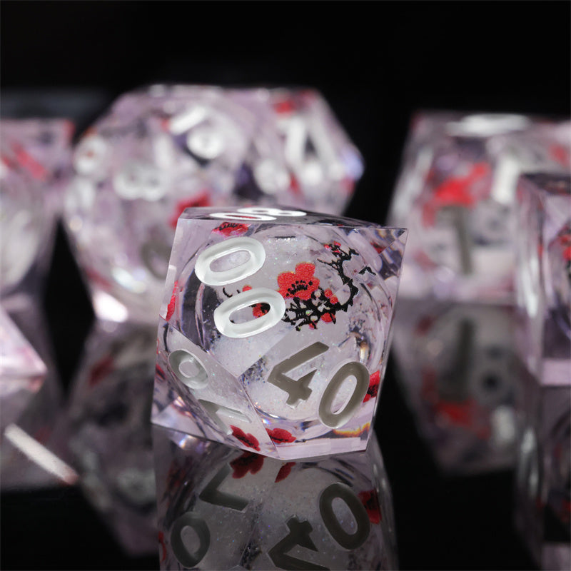 Handmade Sharp Edges Resin Dnd DIce Set-Red fallen plum