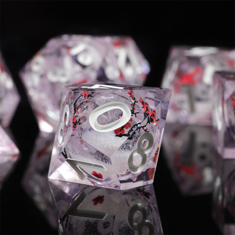 Handmade Sharp Edges Resin Dnd DIce Set-Red fallen plum