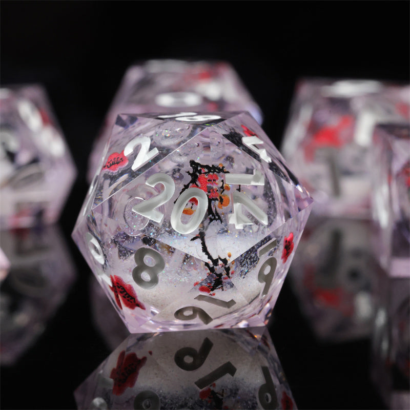 Handmade Sharp Edges Resin Dnd DIce Set-Red fallen plum