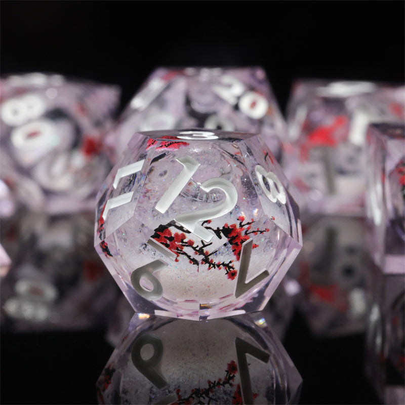 Handmade Sharp Edges Resin Dnd DIce Set-Red fallen plum