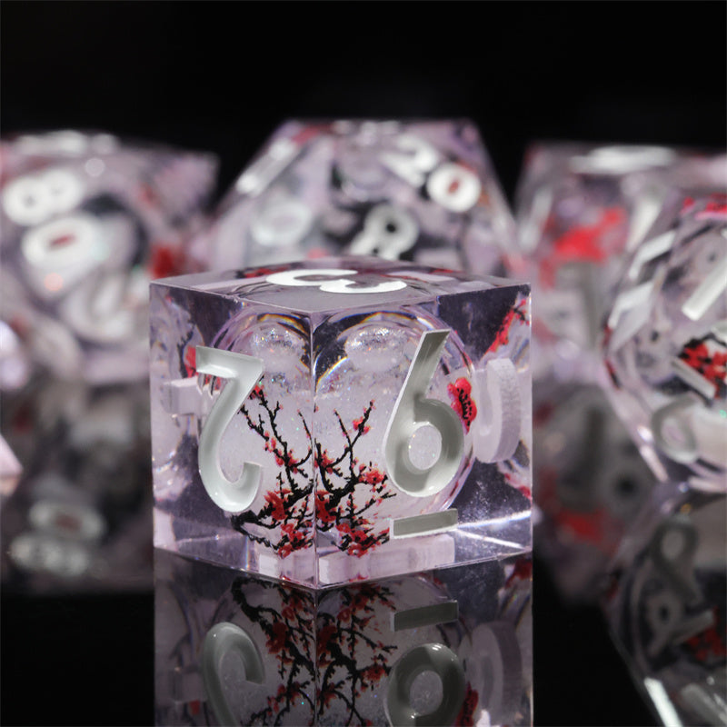 Handmade Sharp Edges Resin Dnd DIce Set-Red fallen plum